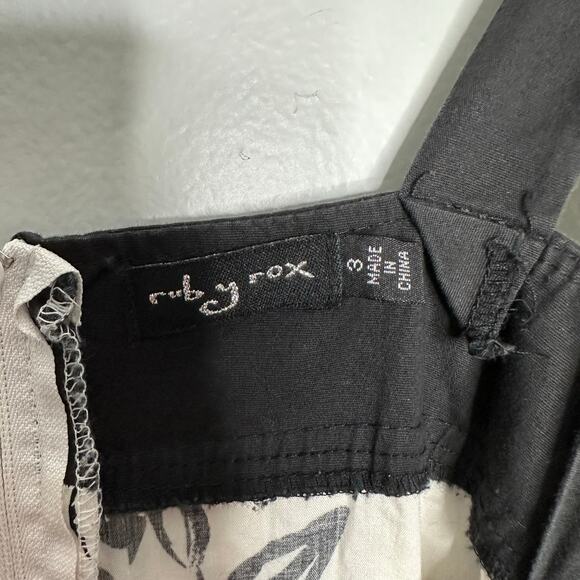 Ruby Rox Women's Y2K Black, White + Green Floral Print Tie Back‎ Flare Dress 3 - Picture 7 of 9